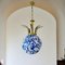Giant Blue Splatter Bubble Art Glass Hanging Lamp Chandelier with Bronze Crown 1
