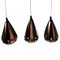 Droplet Pendant Lights in Copper by Werner Schou for Coronell Electrical Denmark, 1960s, Set of 3 1