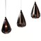 Droplet Pendant Lights in Copper by Werner Schou for Coronell Electrical Denmark, 1960s, Set of 3 6