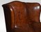 Brown Leather Wingback Armchairs, 1890s, Set of 2 2