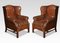 Brown Leather Wingback Armchairs, 1890s, Set of 2 1
