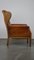 Cow Leather Wingback Chair with Wooden Details 3
