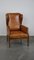 Cow Leather Wingback Chair with Wooden Details 1