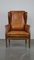 Cow Leather Wingback Chair with Wooden Details 2