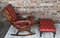Chesterfield Slipper Rocking Chair and Footstool in Ox Blood Leather, Set of 2 1
