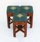 Tabouret Stools Hand Carved Wood and Embroidered Leather, 1950s, Set of 3 7