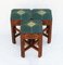 Tabouret Stools Hand Carved Wood and Embroidered Leather, 1950s, Set of 3, Image 7