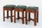 Tabouret Stools Hand Carved Wood and Embroidered Leather, 1950s, Set of 3 1