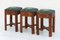 Tabouret Stools Hand Carved Wood and Embroidered Leather, 1950s, Set of 3, Image 1