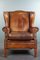 Cognac Ear Armchair in Sheep Leather with Decorative Nails 3
