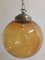 Vintage Ceiling Lamp with Golden Yellow Spherical Glass Screen of Brass Mount, 1970s 6