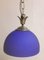 Vintage Ceiling Lamp with Blue Dome-Shaped Glass Screen on Brass Mount, 1980s 1