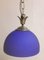 Vintage Ceiling Lamp with Blue Dome-Shaped Glass Screen on Brass Mount, 1980s, Image 1