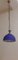 Vintage Ceiling Lamp with Blue Dome-Shaped Glass Screen on Brass Mount, 1980s 4