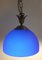 Lampada da soffitto vintage con schermo a cupola in vetro blu su base in ottone, anni '80, Immagine 5