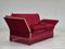 Danish Velour 2 Seater Drop Arm Sofa in Cherry-Red Velour, 1970s 1