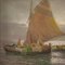 Remo Testa, Fishermen at Dawn, 1950, Oil on Canvas, Framed 4