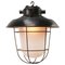 Vintage Industrial Black Enamel & Frosted Glass Pendant Light 2