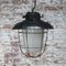 Lampe à Suspension Industrielle Vintage en Émail Noir et Verre Givré 7
