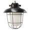 Vintage Industrial Black Enamel & Frosted Glass Pendant Light, Image 1