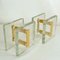 Architectural Clear Glass and Gilt Metal Push Pull Double Door Handles, 1960s, Set of 2 4