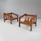 Mid-Century Modern Italian Wooden Brown Leather Armchairs with Buckles, 1960s, Set of 2, Image 2