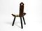 Mid-Century Dreibeiniger Hocker mit Rückenlehne aus Holz mit Sitz aus Schwarzbraunem Rindsleder, 1950er 5