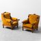 Yellow Velvet and Wood Lounge Chairs, 1950s, Set of 2 1