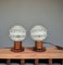 Mid-Century Portuguese Modern Wood and Frosted Glass Table Lamps, 1960s, Set of 2, Image 2