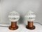 Mid-Century Portuguese Modern Wood and Frosted Glass Table Lamps, 1960s, Set of 2 1