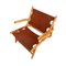 Niedrige Spanische Vintage Armlehnstühle aus Holz & Leder, 2er Set 4