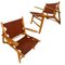 Vintage Spanish Wood and Leather Low Armchairs, Set of 2, Image 1