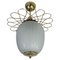 Striped Opaline Glass and Brass Semi Flush Mount, 1940s 1