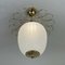 Striped Opaline Glass and Brass Semi Flush Mount, 1940s, Image 3