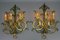 Large Gilt and Green Color Metal and Wood Sconces, 1960s, Set of 2 4