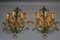 Large Gilt and Green Color Metal and Wood Sconces, 1960s, Set of 2 6