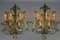 Large Gilt and Green Color Metal and Wood Sconces, 1960s, Set of 2 5