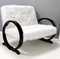 Vintage White Faux Fur Sofa with Black Wooden Frame, Italy, 1940s 1