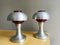 Lampes de Bureau Mid-Century Moderne en Aluminium Argenté et Verre Rouge, 1960s Set de 2 3