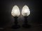 Portuguese Carved Wood and Frosted Glass Skyscraper Table Lamps, 1960s, Set of 2 2