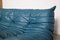 Togo Sofa Set in Petrol Blue Leather by Michel Ducaroy for Ligne Roset, 1970s, Set of 5 5