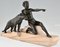 Max Le Verrier, Art Deco Skulptur eines jungen Mannes mit Panther, 1930er, Metall & Stein 2