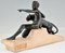 Max Le Verrier, Art Deco Sculpture of Young Man with Panther, 1930s, Metal & Stone 3