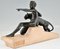 Max Le Verrier, Art Deco Sculpture of Young Man with Panther, 1930s, Metal & Stone, Image 3