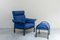 Blue Hans Chair with Pouf, 1980s, Set of 2 1