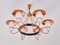 Danish Modern Six Arm Chandelier in Copper and Opaline Glass, 1960s 3