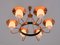 Danish Modern Six Arm Chandelier in Copper and Opaline Glass, 1960s 6