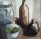 Vasi e frutta verde, Dipinto a olio, anni '50, con cornice, Immagine 12