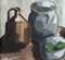 Pots & Green Fruit, Oil Painting, 1950s, Framed 11