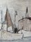 Fishing Port, Oil Painting, 1950s, Framed 13